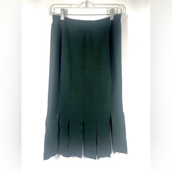 Chelsea & Theodore Forest Range GREEN Rayon Nylon Pleated Midi Skirt S NWT - Picture 2 of 3